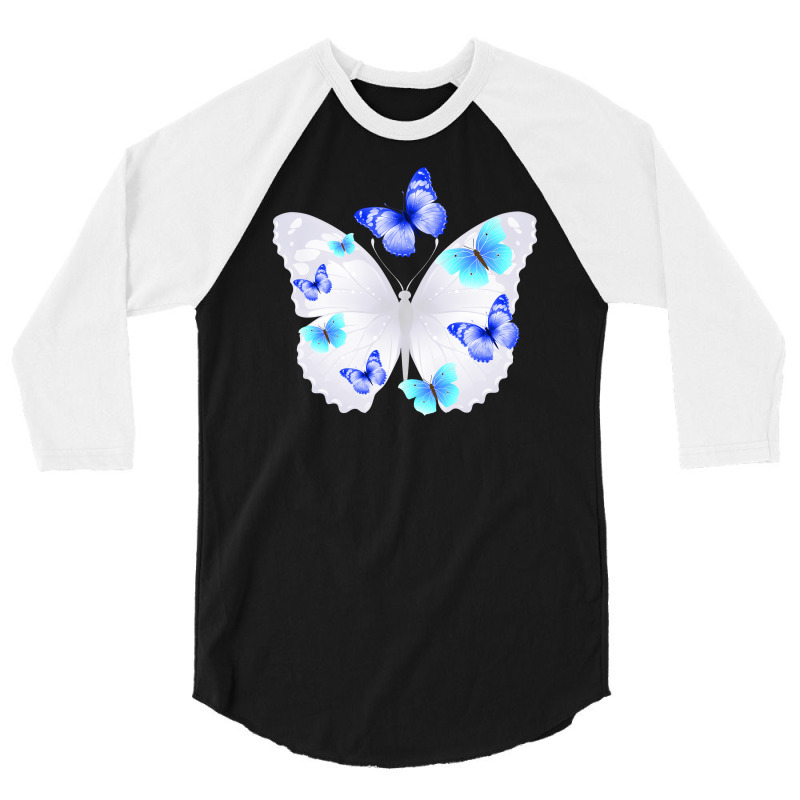 Light Blue Butterfly 3/4 Sleeve Shirt | Artistshot