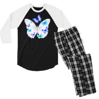 Light Blue Butterfly Men's 3/4 Sleeve Pajama Set | Artistshot