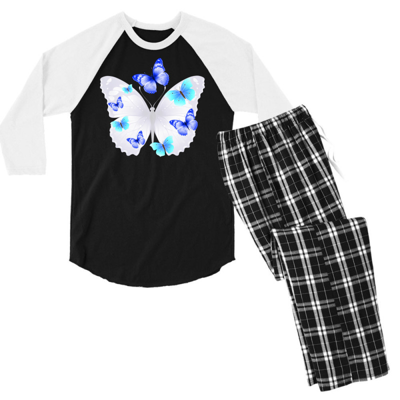 Light Blue Butterfly Men's 3/4 Sleeve Pajama Set | Artistshot