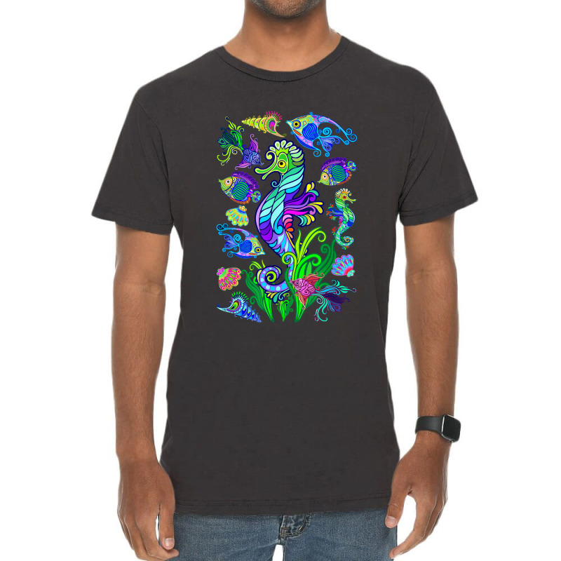 Marine Biologist Ocean Life Drawing Seahorse Vintage T-shirt | Artistshot