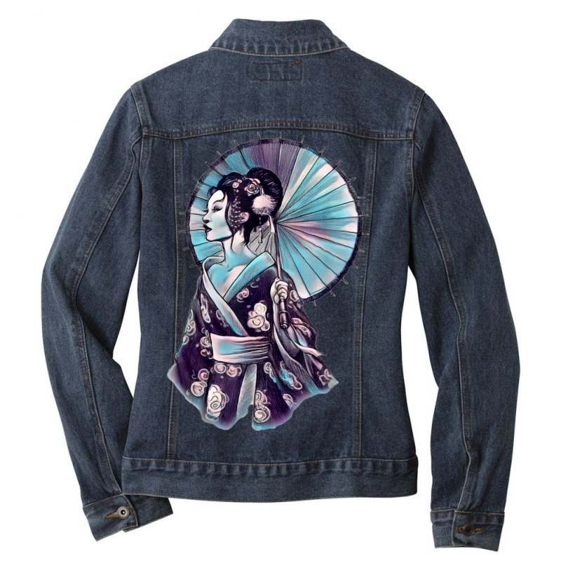 Japanese Geisha Parasol Pretty Tattoo Art Samurai T Shirt Ladies Denim Jacket by Fashlaza | Artistshot