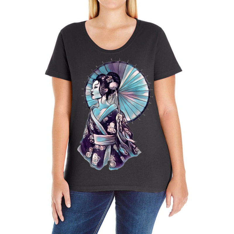 Japanese Geisha Parasol Pretty Tattoo Art Samurai T Shirt Ladies Curvy T-Shirt by Fashlaza | Artistshot