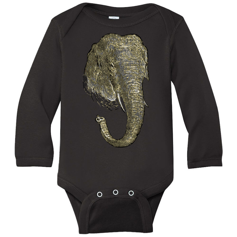 Graphic Novel Style Head And Trunk Of An Asiatic Elephant Long Sleeve Baby Bodysuit by Stunner | Artistshot