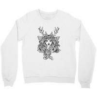 Shaman Elf Magic Woman With Deer Antlers And Long Hair Crewneck Sweatshirt | Artistshot