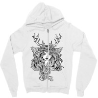 Shaman Elf Magic Woman With Deer Antlers And Long Hair Zipper Hoodie | Artistshot