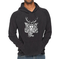 Shaman Elf Magic Woman With Deer Antlers And Long Hair Vintage Hoodie | Artistshot