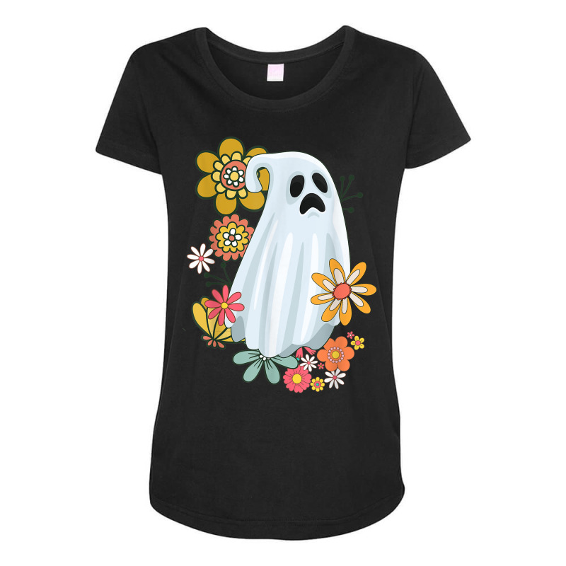 Ghost Vintage Retro Floral Groovy Cute Halloween Graphic Maternity Scoop Neck T-shirt by Fashonus | Artistshot