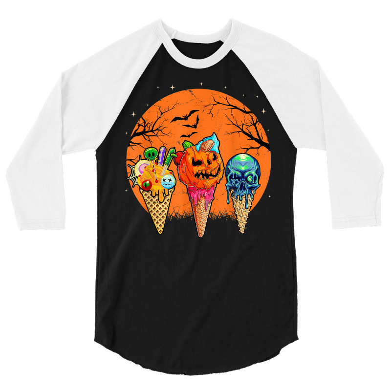 Ice Cream Halloween Costume Scary Moon Melting Skull Pumpkin 3/4 Sleeve Shirt | Artistshot