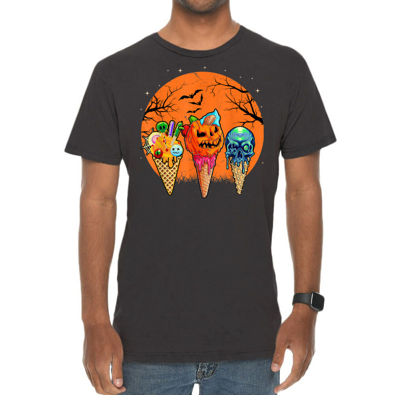 Ice Cream Halloween Costume Scary Moon Melting Skull Pumpkin Vintage T-shirt | Artistshot