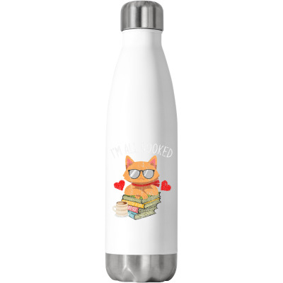 All Booked Cute Cat Stainless Steel Water Bottle Designed By Bariteau Hannah