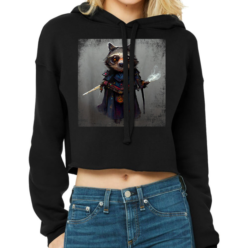 Cute Raccoon Samurai Japanese Bushido Warrior Code Racoon Cropped Hoodie by Color | Artistshot