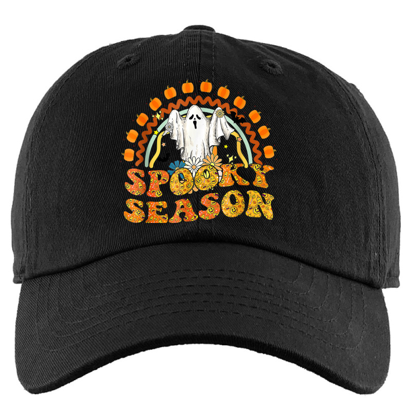 Spooky Season Pumpkin Floral Ghost Rainbow Groovy Halloween Kids Cap | Artistshot