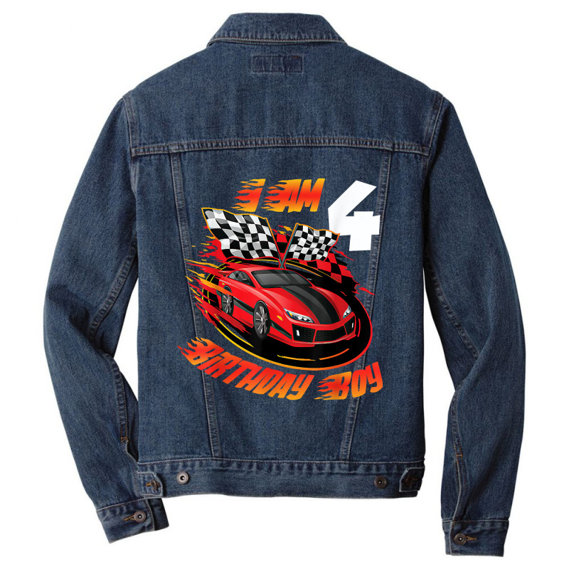 Race Car 4th Birthday Boy 4 Year Old Racing Car Driver Men Denim Jacket | Artistshot