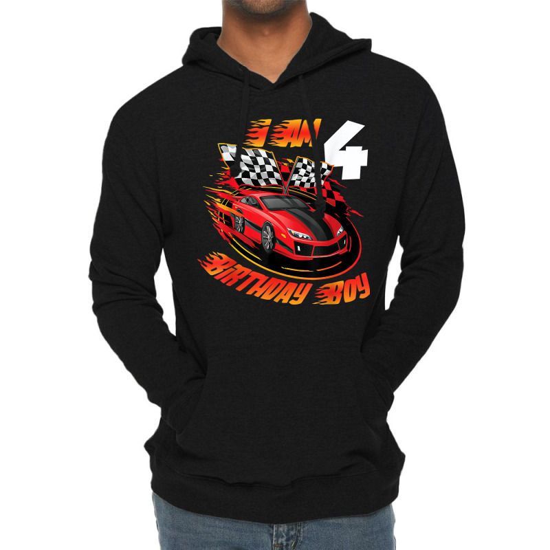 Race Car 4th Birthday Boy 4 Year Old Racing Car Driver Lightweight Hoodie | Artistshot