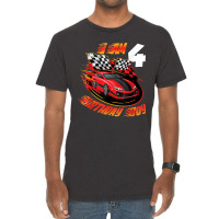 Race Car 4th Birthday Boy 4 Year Old Racing Car Driver Vintage T-shirt | Artistshot