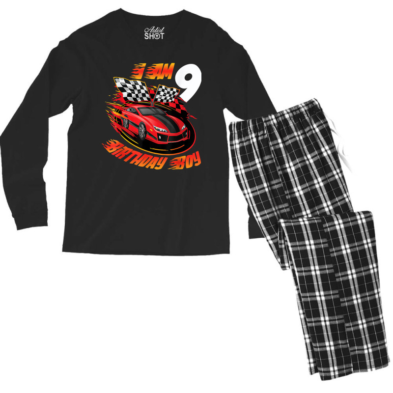 Race Car 9th Birthday Boy 9 Year Old Racing Car Driver Men's Long Sleeve Pajama Set | Artistshot