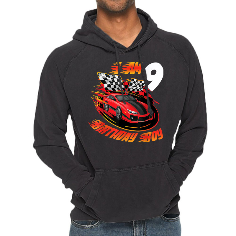 Race Car 9th Birthday Boy 9 Year Old Racing Car Driver Vintage Hoodie | Artistshot