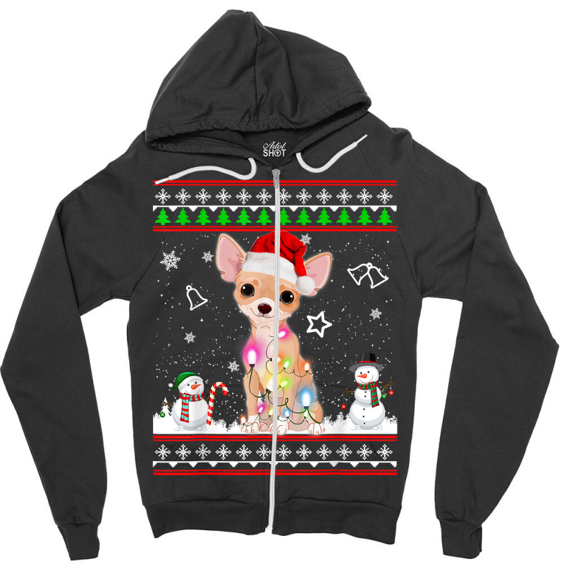 Chihuahua Christmas Dog Light Ugly Sweater Zipper Hoodie | Artistshot