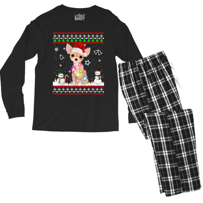 Chihuahua Christmas Dog Light Ugly Sweater Men's Long Sleeve Pajama Set | Artistshot