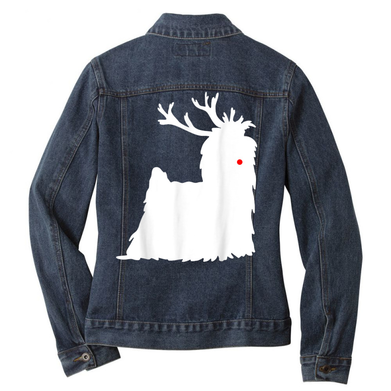 Yorkshire Terrier Christmas Nosed Reindeer Ladies Denim Jacket by Dapper | Artistshot