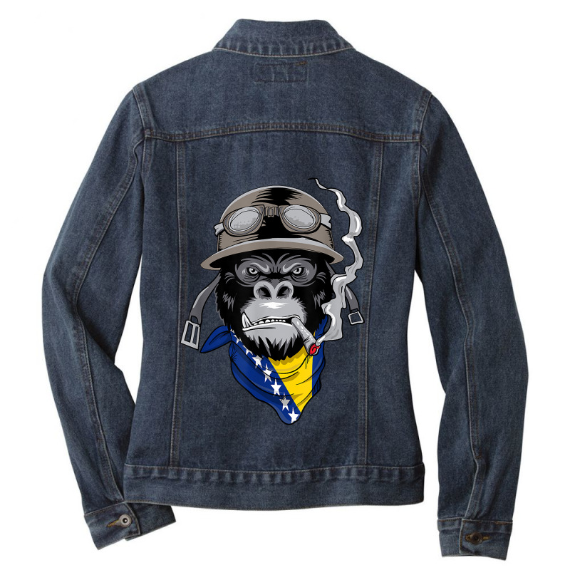 Bosnian And Herzegovinian Flag Biker Bosnia Herzegovina Ladies Denim Jacket by JustinStringer | Artistshot