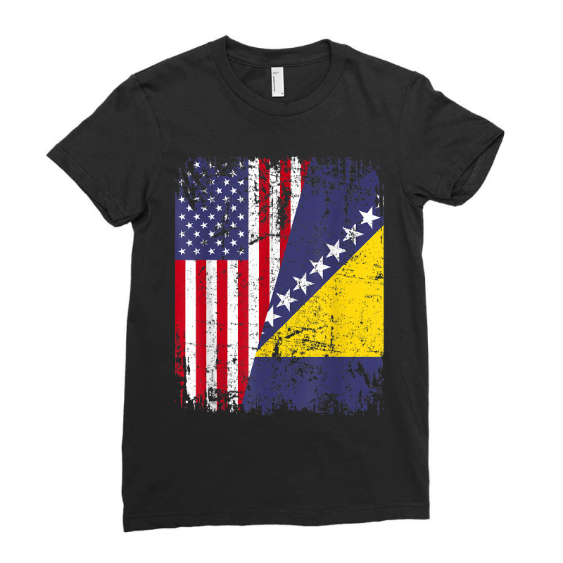 Bosnian Herzegovinian Roots Half American Flag Bosnia Flag Ladies Fitted T-Shirt by JustinStringer | Artistshot