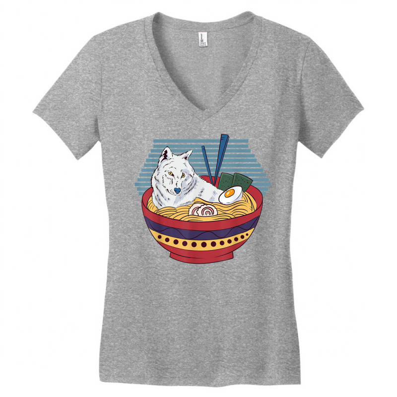 Japanese Culture Art   Kawaii Anime Wolf In A Ramen Bowl T Shirt Women's V-Neck T-Shirt by genze | Artistshot