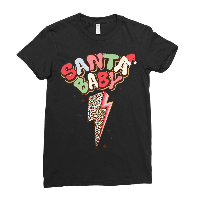 Santa Leopard Lightning Bolt Santa Hat Baby Christmas Retro Ladies Fitted T-Shirt by Creed | Artistshot