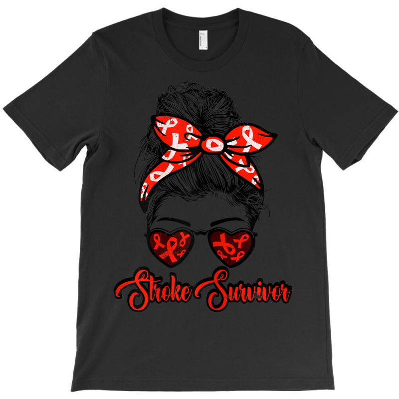 Womens Stroke Survivor Red Ribbon Warrior Messy Bun Womens Graphic T-shirt | Artistshot