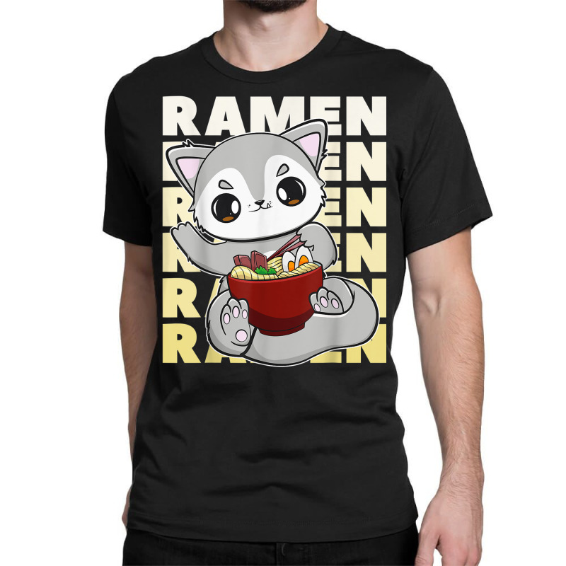 Cute Anime Wolf With Ramen And Japanese Noodles Classic T-shirt by Color | Artistshot