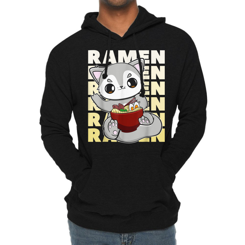 Cute Anime Wolf With Ramen And Japanese Noodles Lightweight Hoodie by Color | Artistshot