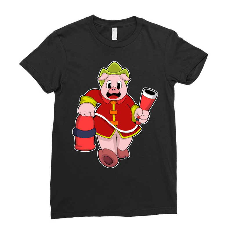 Fire Department T  Shirt Pig As Firefighter With Fire Extinguisher T Ladies Fitted T-Shirt by strategicwastes | Artistshot