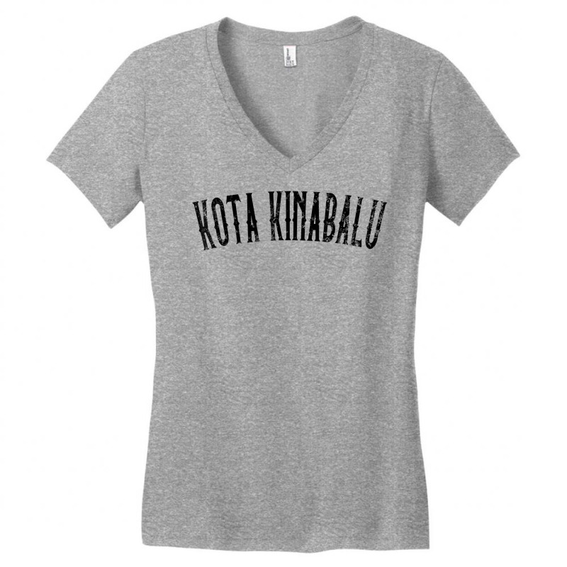 Kota Kinabalu Malaysia Vintage Black Text Apparel T Shirt Women's V-Neck T-Shirt by cm-arts | Artistshot