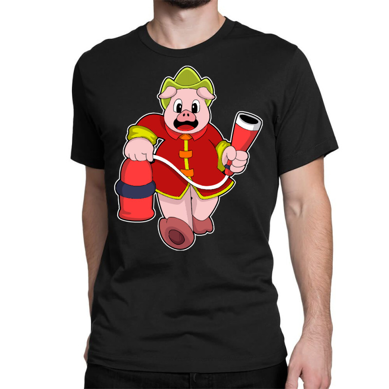 Fire Department T  Shirt Pig As Firefighter With Fire Extinguisher T Classic T-shirt by strategicwastes | Artistshot