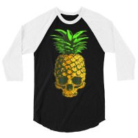 Pineapple Skull Hawaiian Halloween Gothic Summer Pop Art 3/4 Sleeve Shirt | Artistshot