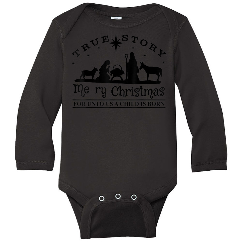 True Story Nativity Merry Christmas Jesus Birth Long Sleeve Baby Bodysuit by Aquarius | Artistshot