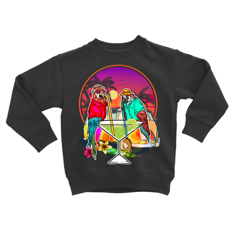 Tropical Summer Vacation Birds  Parrots Drinking Margarita Long Sleeve Toddler Sweatshirt by cm-arts | Artistshot