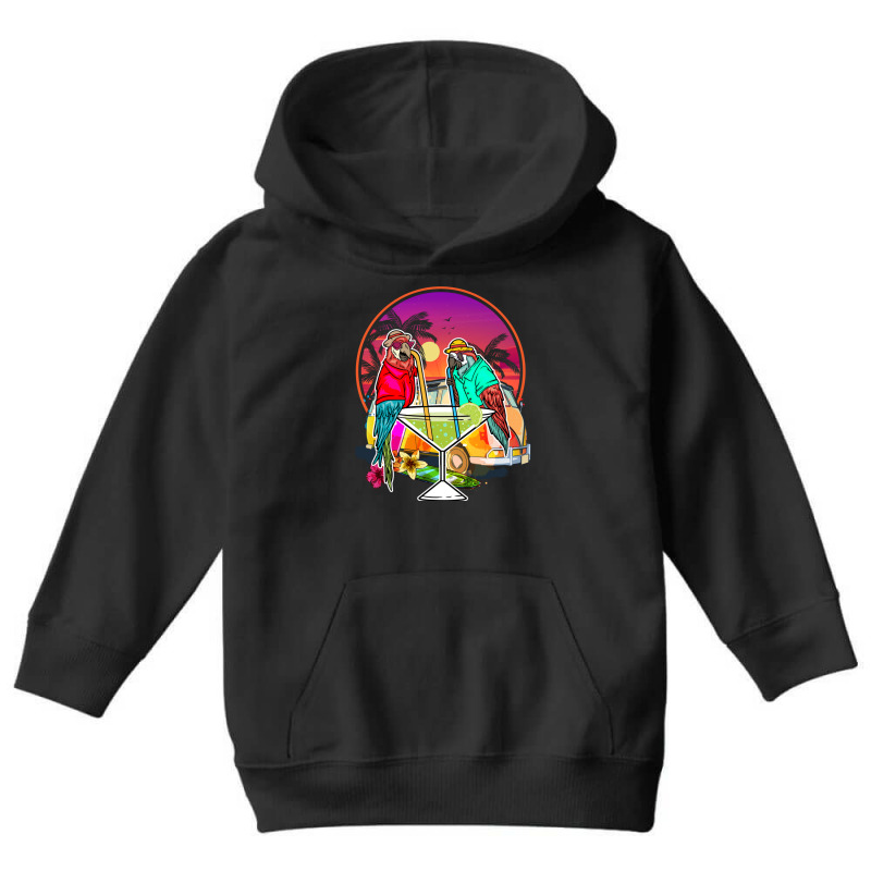 Tropical Summer Vacation Birds  Parrots Drinking Margarita Long Sleeve Youth Hoodie by cm-arts | Artistshot