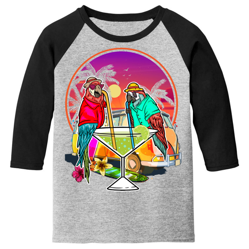 Tropical Summer Vacation Birds  Parrots Drinking Margarita Long Sleeve Youth 3/4 Sleeve by cm-arts | Artistshot