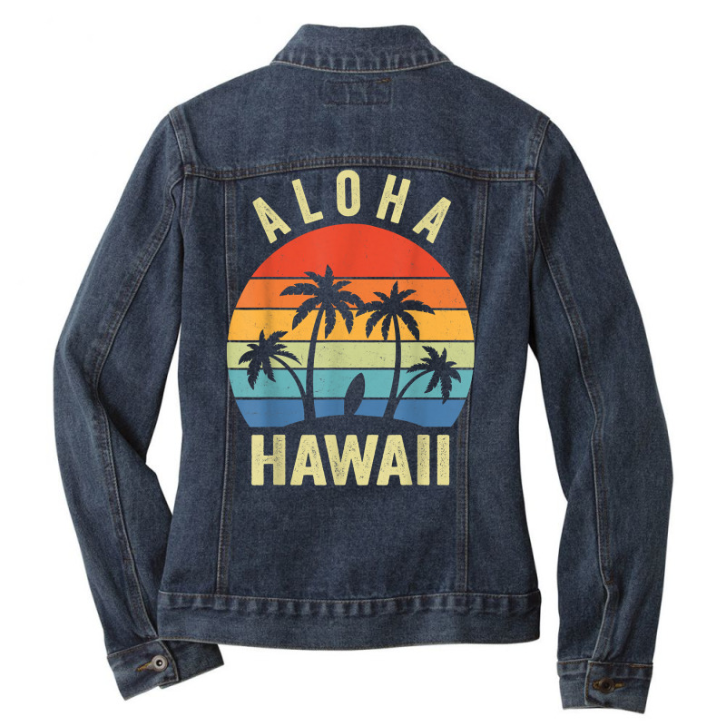 Aloha Hawaii Hawaiian Island Shirt Palm Beach Surfboard Surf T Shirt Ladies Denim Jacket by cm-arts | Artistshot