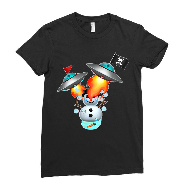 Ufo Bully Alien Invasion Snow Man Meltdown Ladies Fitted T-Shirt by MaryTMcgoffin | Artistshot