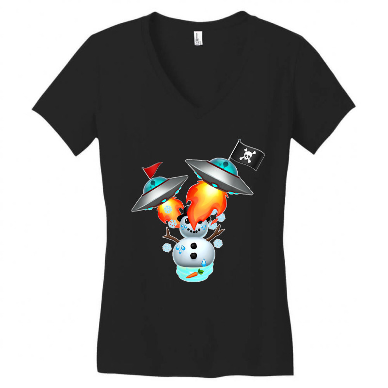 Ufo Bully Alien Invasion Snow Man Meltdown Women's V-Neck T-Shirt by MaryTMcgoffin | Artistshot