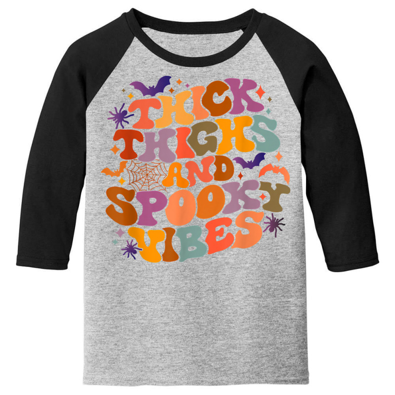 Retro Thick Thighs And Spooky Vibes Halloween Party Groovy Youth 3/4 Sleeve | Artistshot