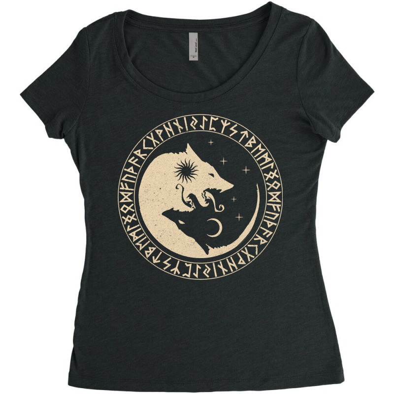 Geri & Freki Odin Wolves Viking Odin Wotan Germanic Moon Sun Pullover Women's Triblend Scoop T-shirt by cm-arts | Artistshot