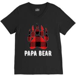 Papa Bear Christmas Pajama Red Plaid Buffalo Family Gift V-Neck Tee | Artistshot