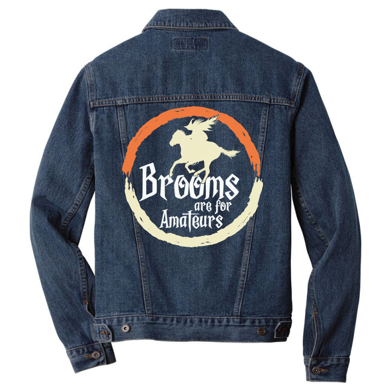 Brooms Are For Amateurs Funny Halloween Witch On A Horse Men Denim Jacket by Haley1989 | Artistshot