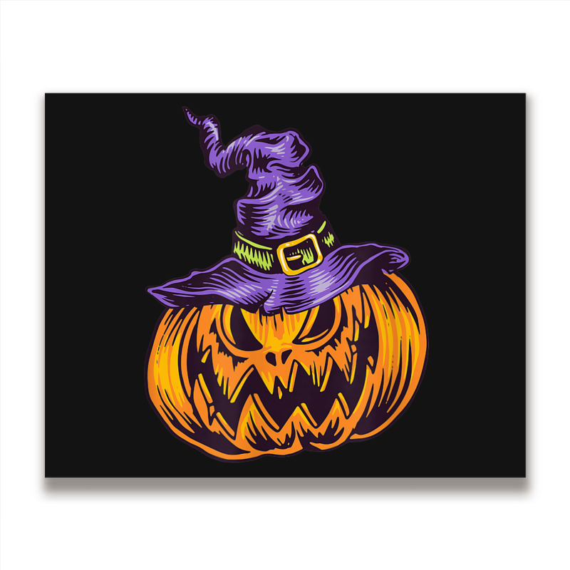 Halloween Pumpkin Witch Hat Witchcraft Costume Metal Print Horizontal | Artistshot