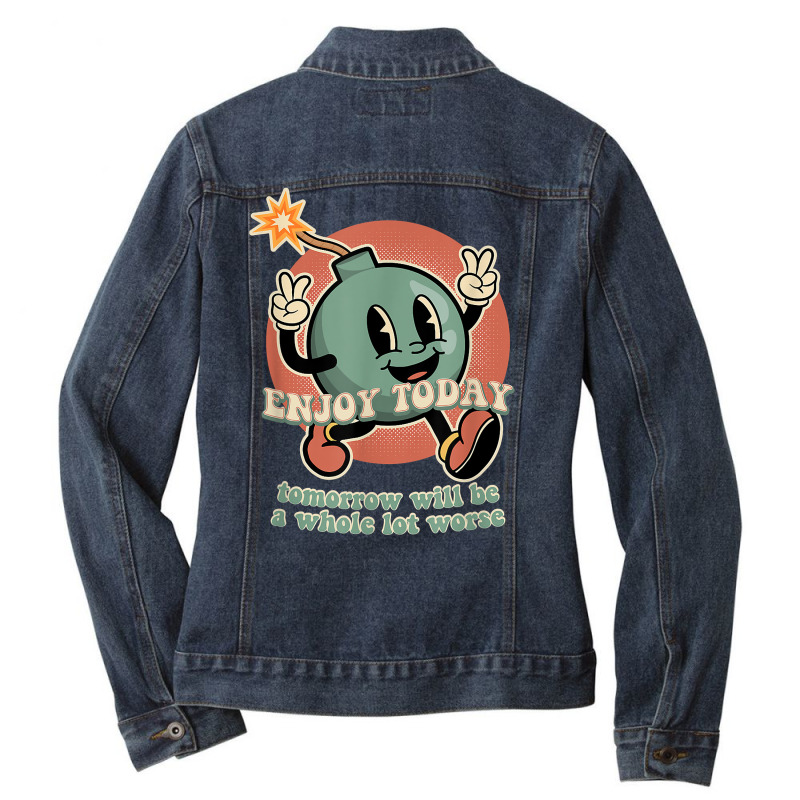 Existential Dread Retro Cartoon Bomb Grenade Nihilism T Shirt Ladies Denim Jacket by cm-arts | Artistshot