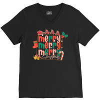 Merry Christmas Family Retro Groovy Santa's Reindeer Sleigh V-neck Tee | Artistshot