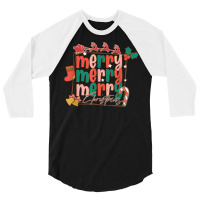 Merry Christmas Family Retro Groovy Santa's Reindeer Sleigh 3/4 Sleeve Shirt | Artistshot